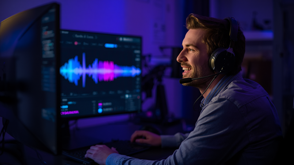 A developer using a headset to test OpenAI's new real-time voice translation API features.