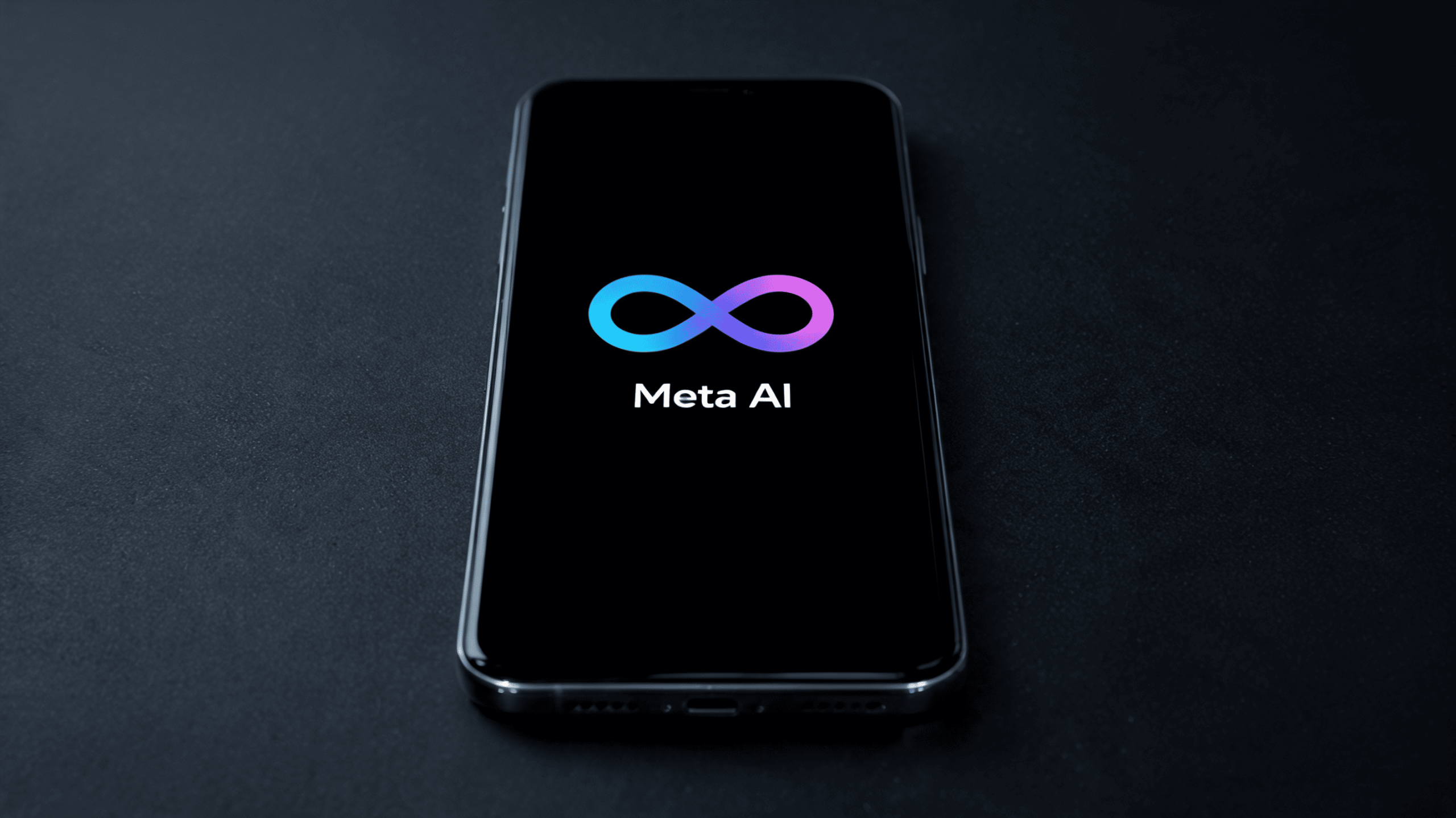 A smartphone screen displaying a glowing Meta AI logo against a dark background.